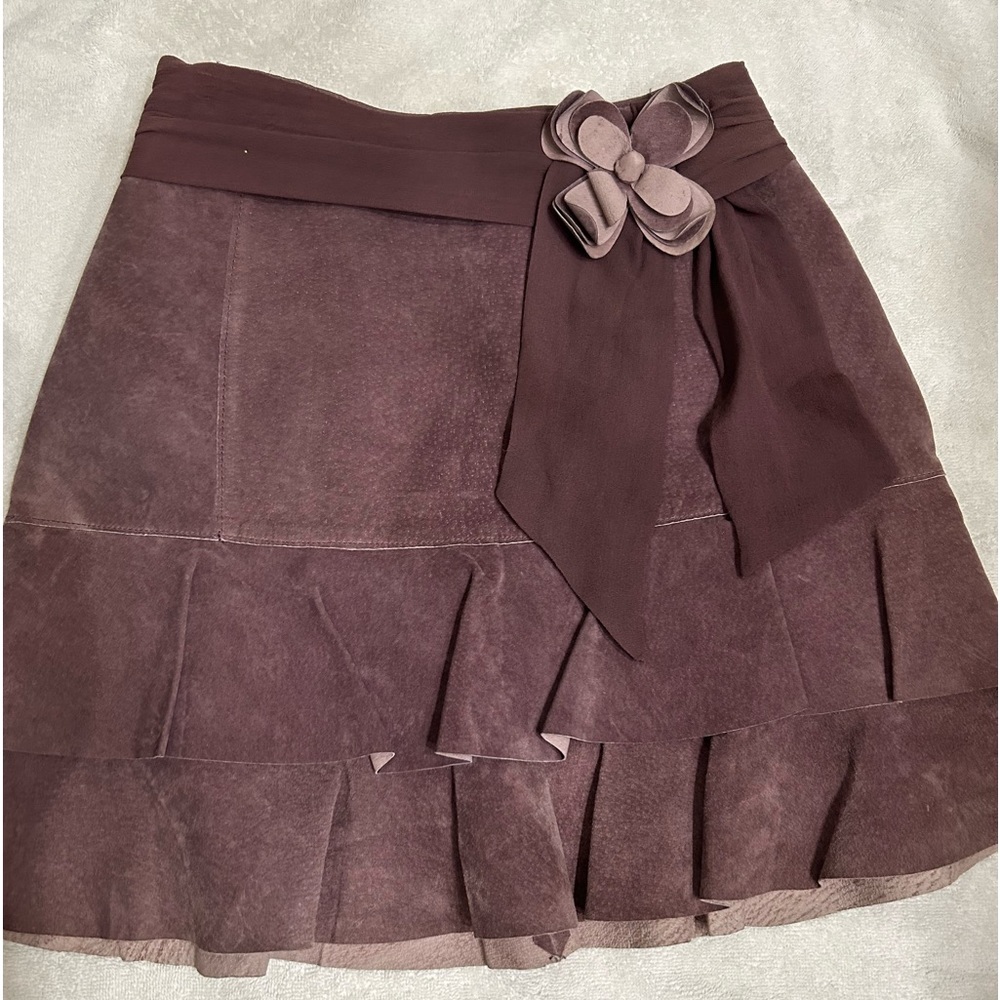 Bebe Mini Skirt Flare Genuine Leather Suede & Silk, size 0